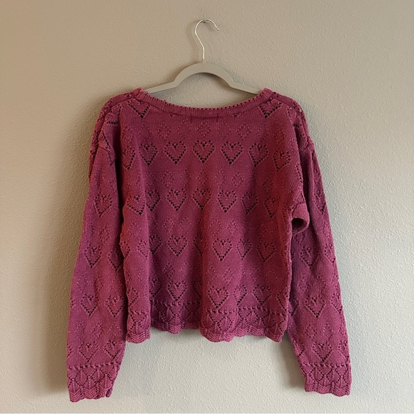 Vintage Pink Paris Sport Club Cotton Ramie Hearts Sweater - Picture 9 of 13